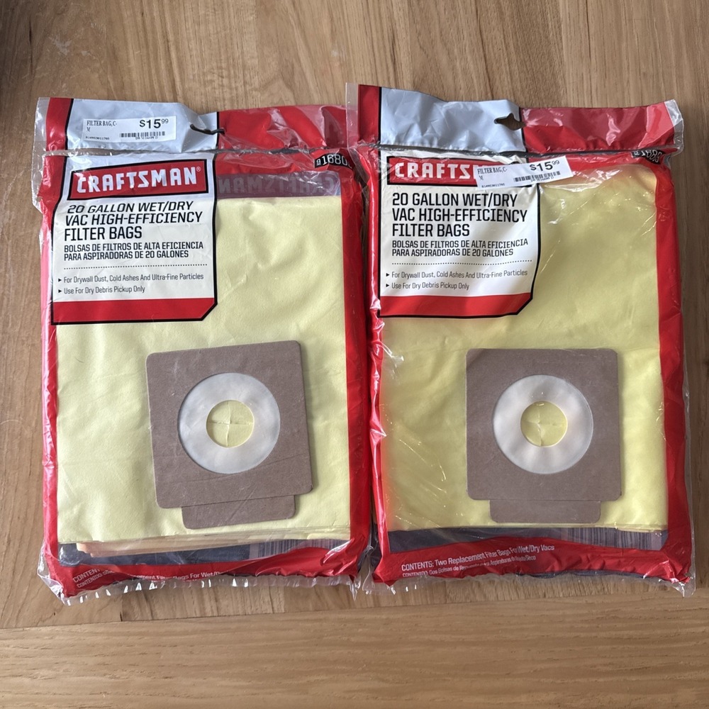 Lot Of 2 Craftsman 20 Gallon Wet Dry Vac High Efficiency Filter Bags  16809